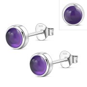 Amethyst Round Silver Stud Earrings, e421st